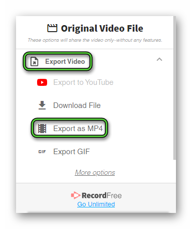 Опция Export as MP4 в расширении Screencastify